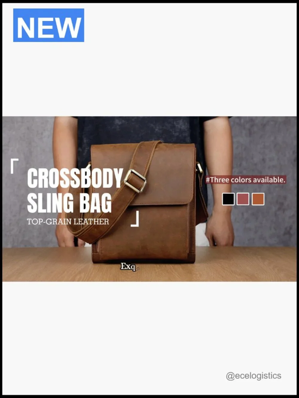 Leather Messenger Crossbody Bag for Men Adjustable Strap YKK Zipper